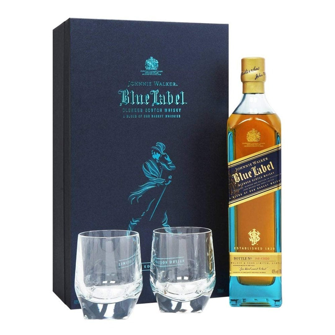 JOHNNIE WALKER BLUE LABEL 75CL X 2 CRYSTAL GLASSES GIFT PACK