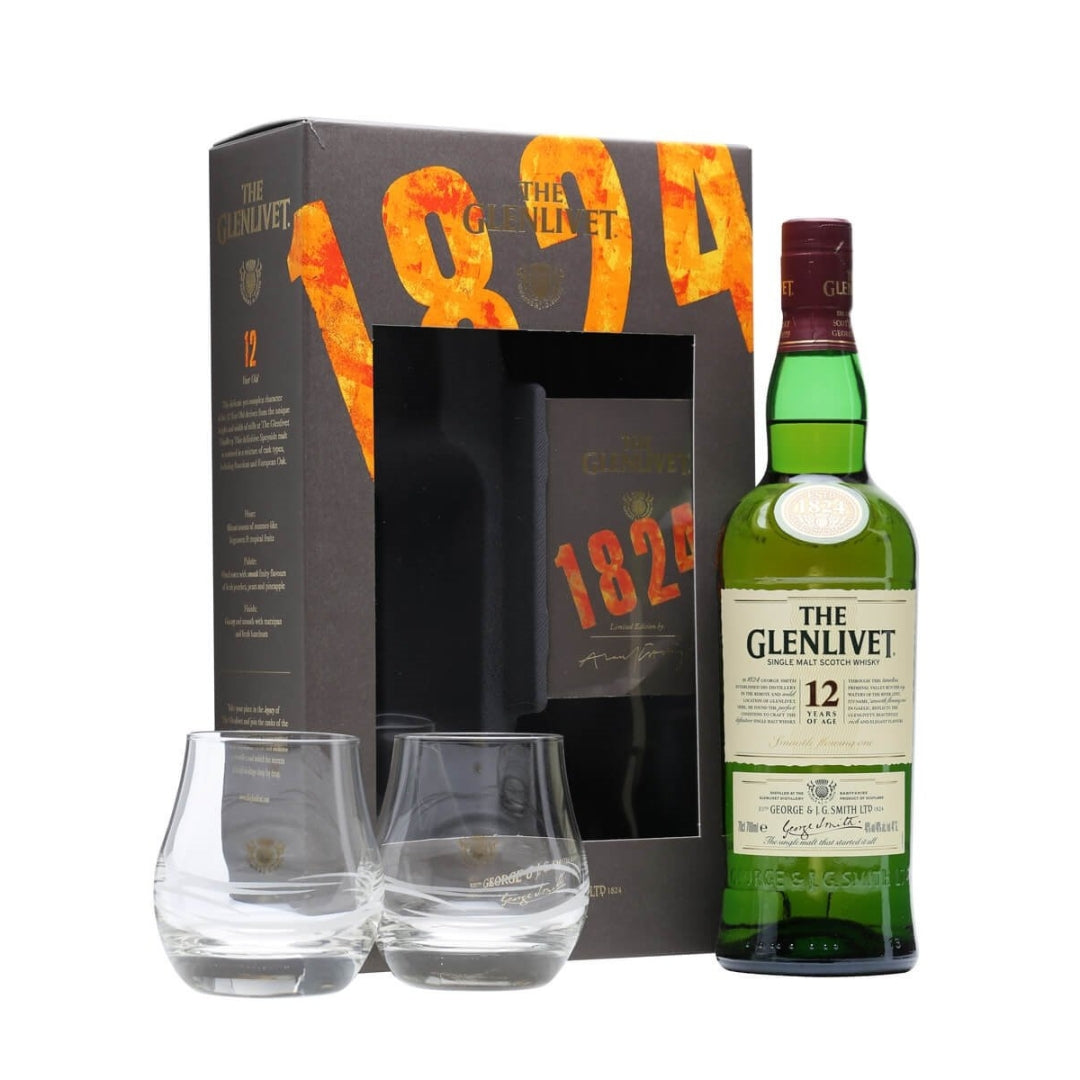 THE GLENLIVET 70CL 12 YEAR OLD + 2 GLASSES